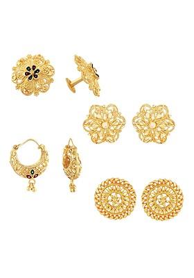 Set Of 4 Gold Plated Cubic Zirconia Floral Studs