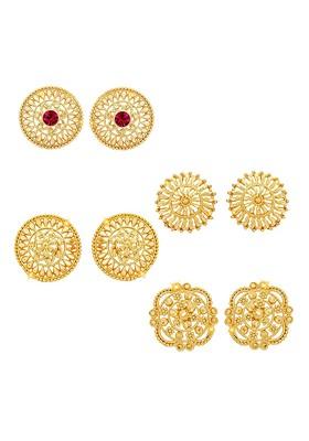 Set Of 4 Gold Plated Cubic Zirconia Floral Studs
