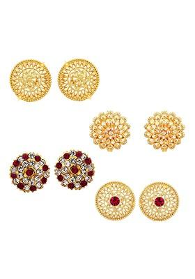 Set Of 4 Gold Plated Cubic Zirconia Floral Studs