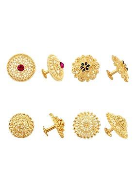 Set Of 4 Gold Plated Circular Shaped Stud Earrings