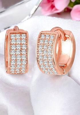 Gold Plated Cubic Zirconia Contemporary Hoop Earrings