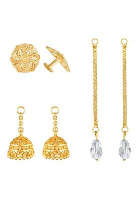 Set Of 3 Gold Plated Artificial Stones Studded And Beads Beaded Drop Earrings