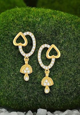 Gold Plated Cz Studded Oval Shaped Drop Earrings