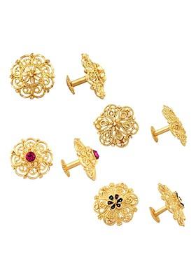 Set Of 4 Gold Plated Floral Shaped Cubic Zirconia Stone Studded Studs Earrings