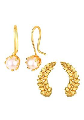 Set Of 2 Gold Plated Pearls Beaded Studs And Drop Earrings