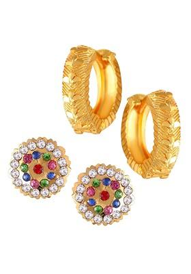 Set Of 2 Gold Plated Cubic Zirconia Studded Studs And Hoop Earrings