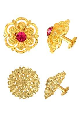 Set Of 2 Gold Plated Cubic Zirconia Studded Studs Earrings