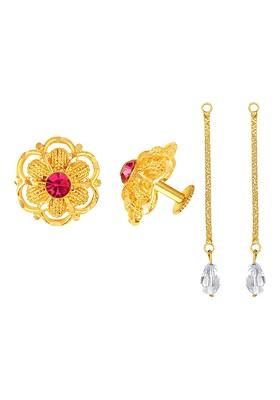 Set Of 2 Gold Plated Cubic Zirconia Studded Studs Earrings With Jumki Removal