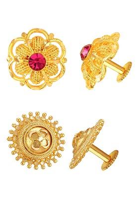 Set Of 2 Gold Plated Cubic Zirconia Studded Stud Earrings