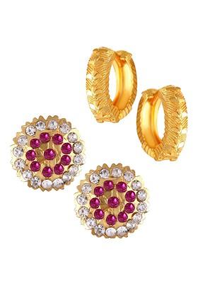 Set Of 2 Gold Plated Cubic Zirconia Studded Studs And Hoop Earrings
