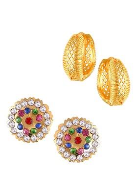 Set Of 2 Gold Plated Cubic Zirconia Studded Studs And Hoop Earrings