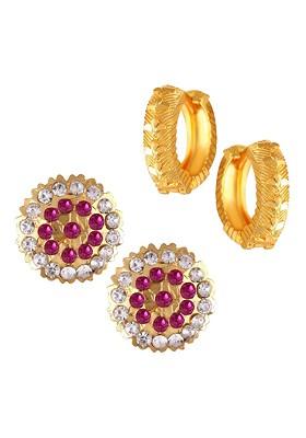 Set Of 2 Gold Plated Cubic Zirconia Studded Studs And Hoop Earrings