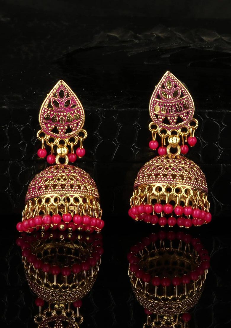 Designer Gold Plated Enamelled Traditional Partywear Jhumki