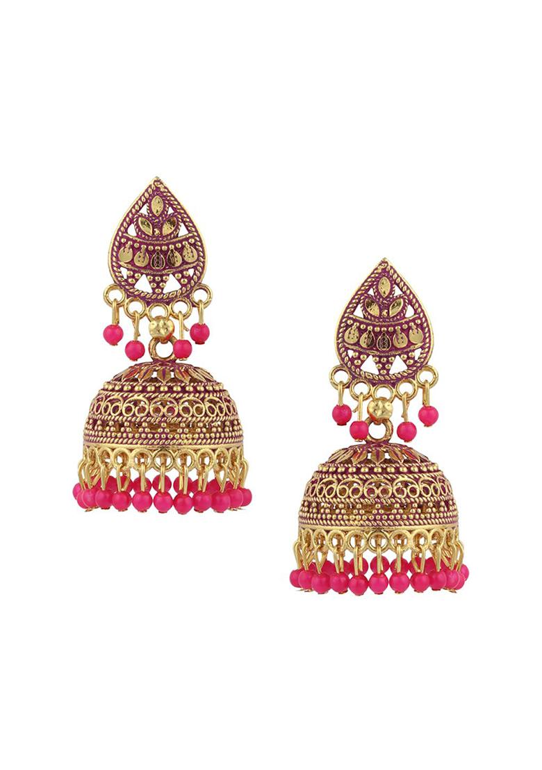 Designer Gold Plated Enamelled Traditional Partywear Jhumki