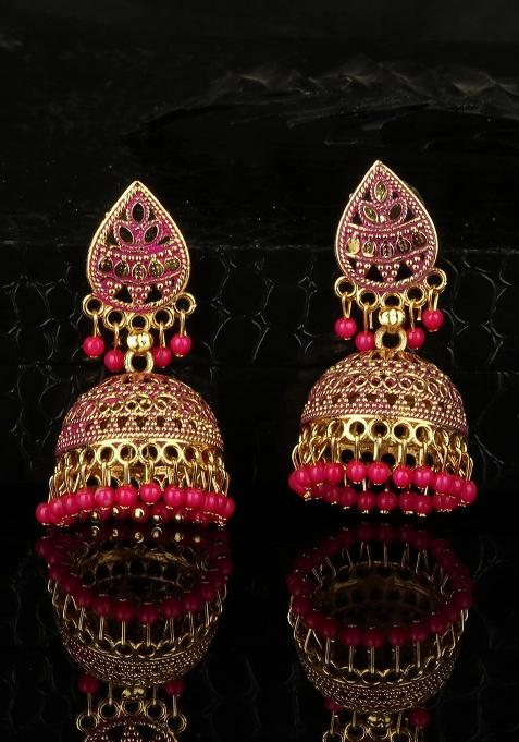 Designer Gold Plated Enamelled Traditional Partywear Jhumki