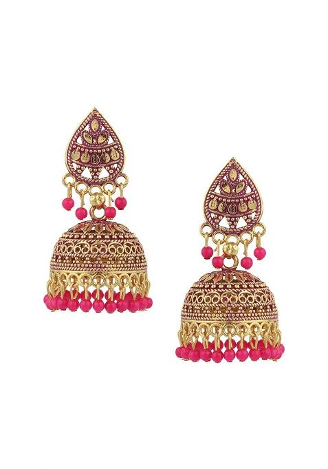 Designer Gold Plated Enamelled Traditional Partywear Jhumki