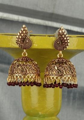 Designer Gold Plated Enamelled Traditional Partywear Jhumki