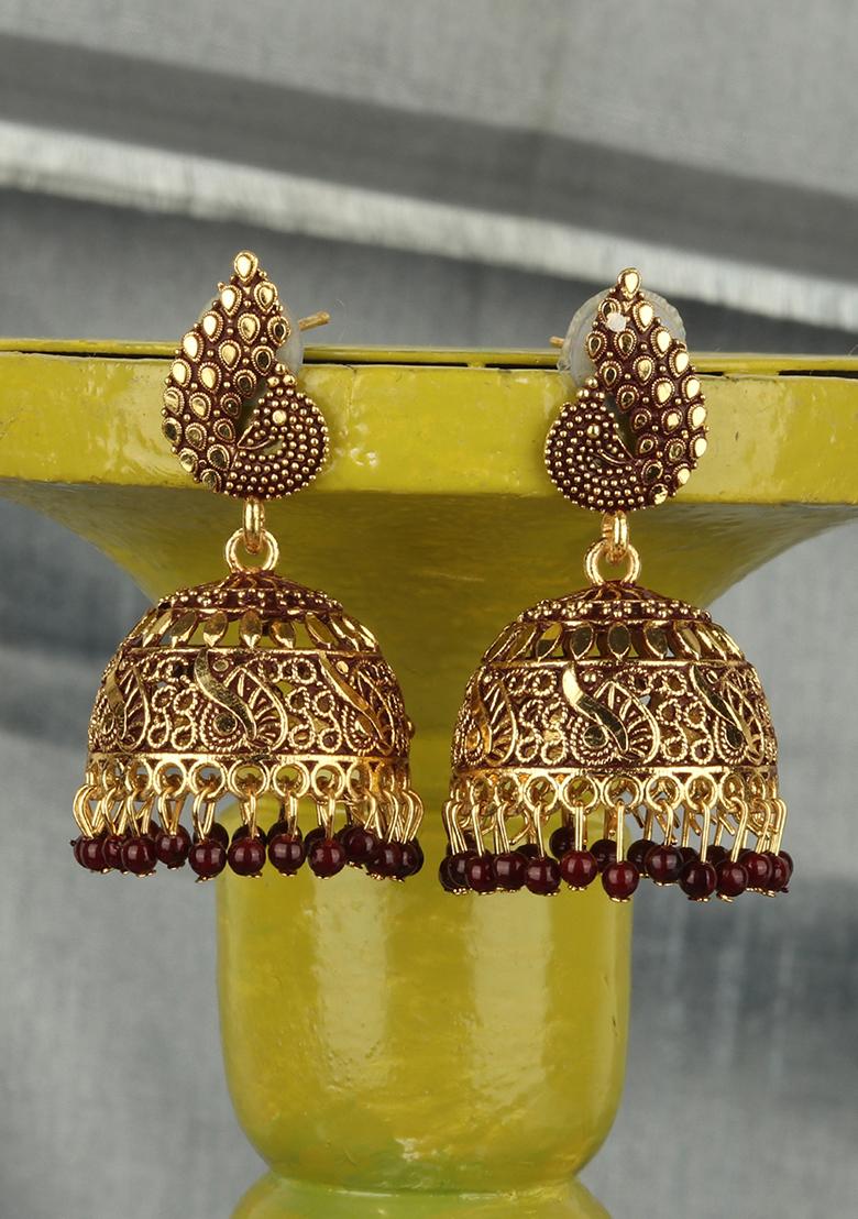 Designer Gold Plated Enamelled Traditional Partywear Jhumki