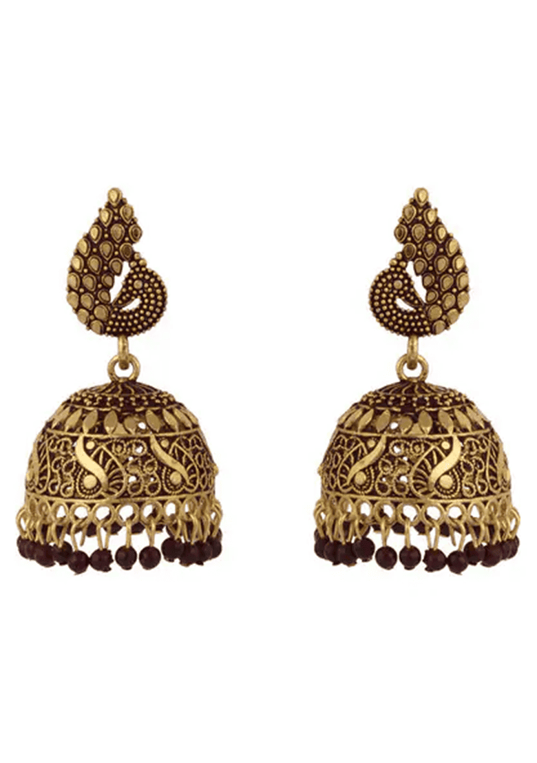 Designer Gold Plated Enamelled Traditional Partywear Jhumki