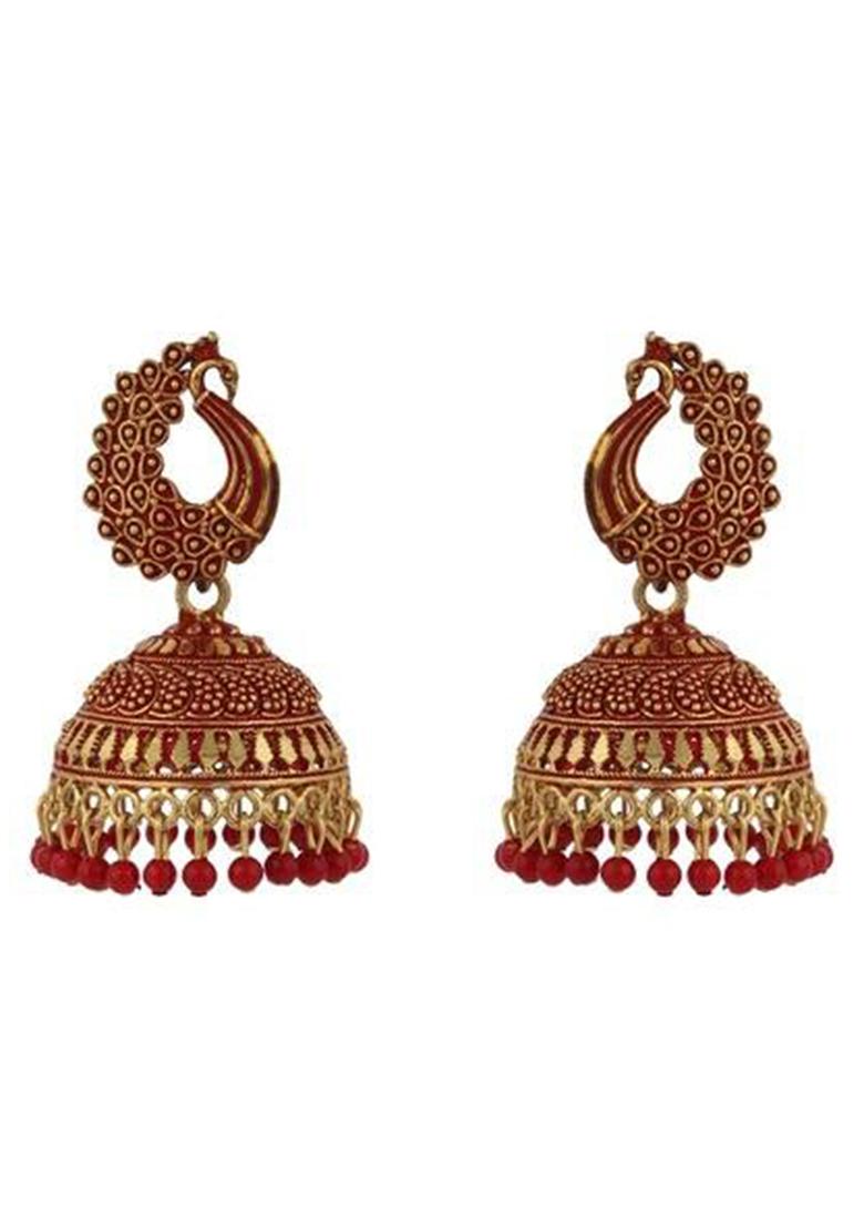 Designer Gold Plated Enamelled Traditional Partywear Jhumki