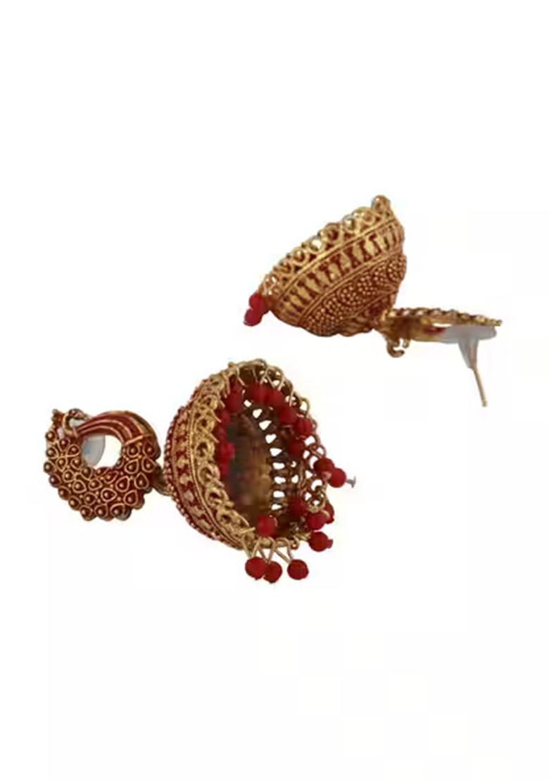 Designer Gold Plated Enamelled Traditional Partywear Jhumki
