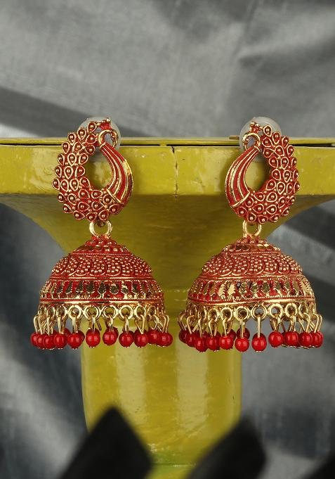 Designer Gold Plated Enamelled Traditional Partywear Jhumki