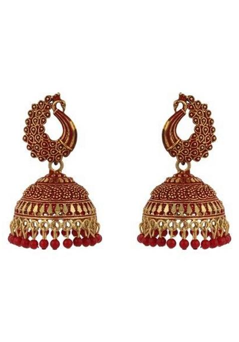 Designer Gold Plated Enamelled Traditional Partywear Jhumki