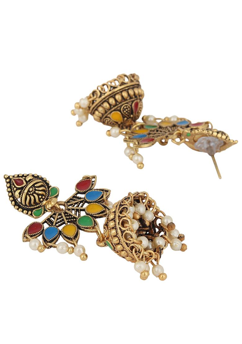 Traditional Gold Plated Party Wear Antique Multicolour Jhumka Earring