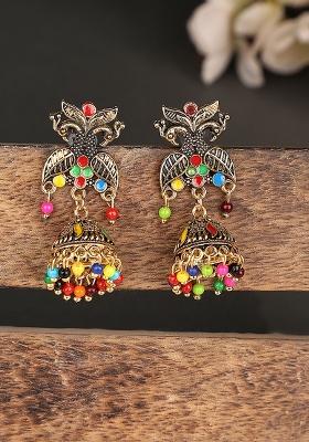 Traditional Gold Plated Party Wear Antique Multicolour Jhumka Earring