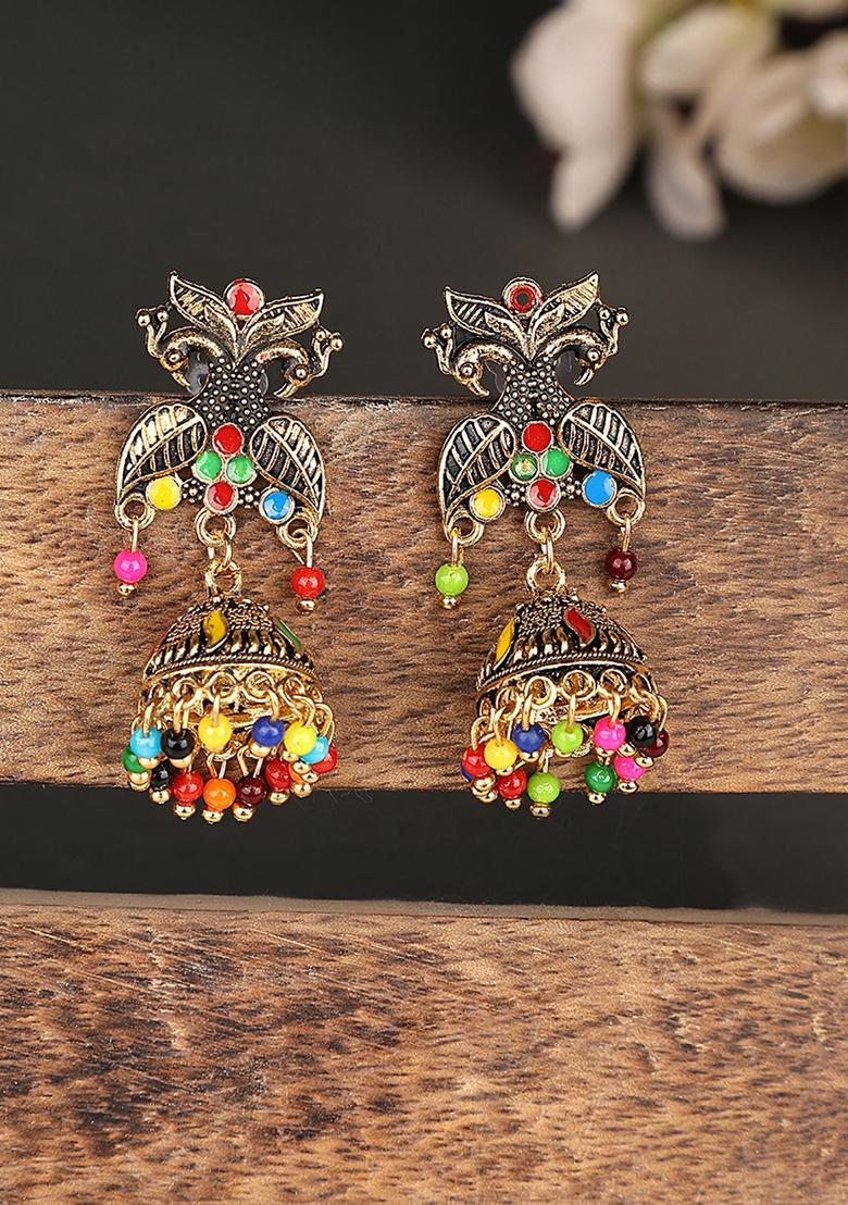 Traditional Gold Plated Party Wear Antique Multicolour Jhumka Earring