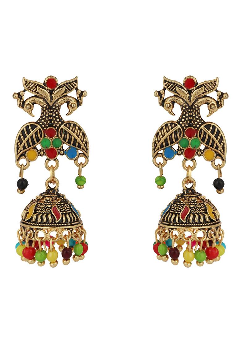Traditional Gold Plated Party Wear Antique Multicolour Jhumka Earring