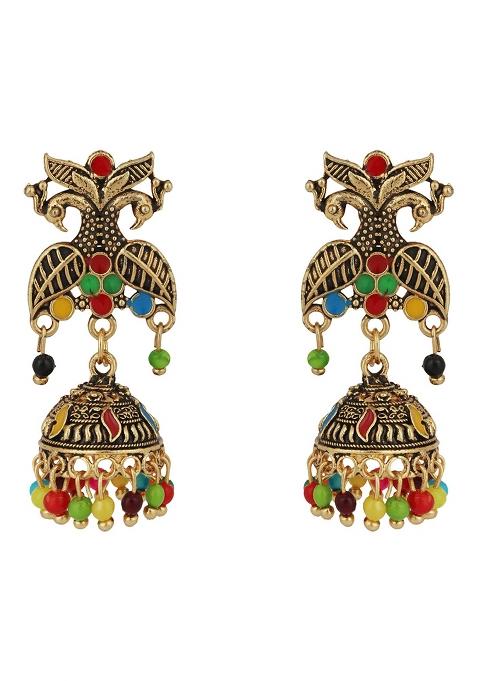 Traditional Gold Plated Party Wear Antique Multicolour Jhumka Earring