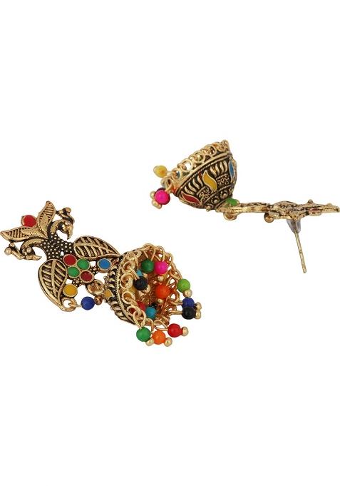 Traditional Gold Plated Party Wear Antique Multicolour Jhumka Earring