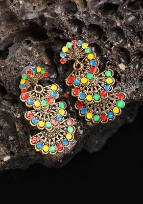 Traditional Gold Plated Multicolour Layered Partywear Earring