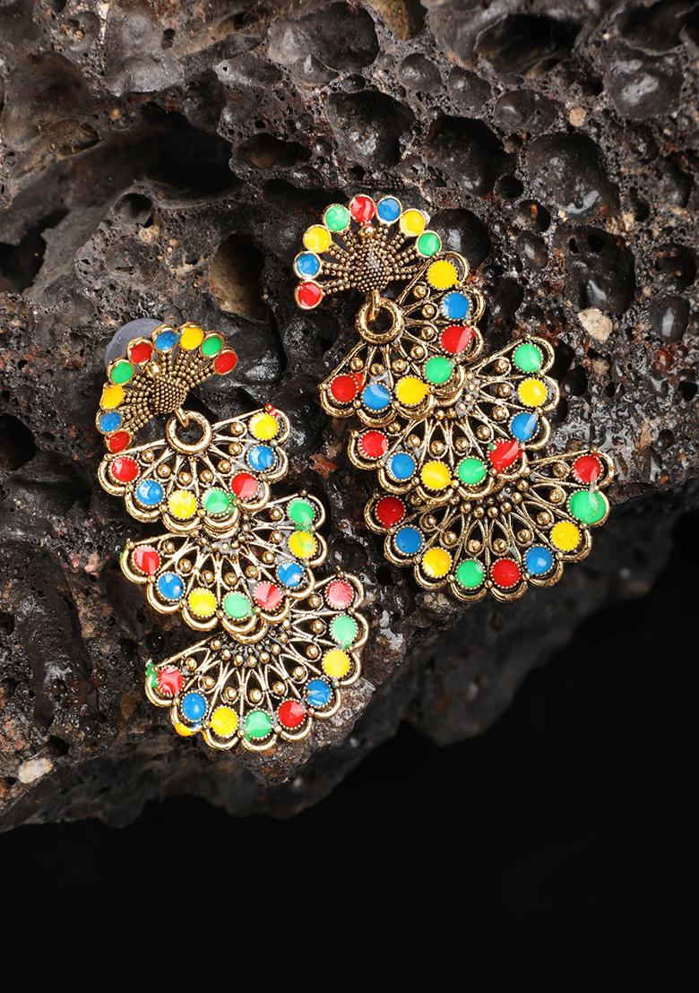 Traditional Gold Plated Multicolour Layered Partywear Earring