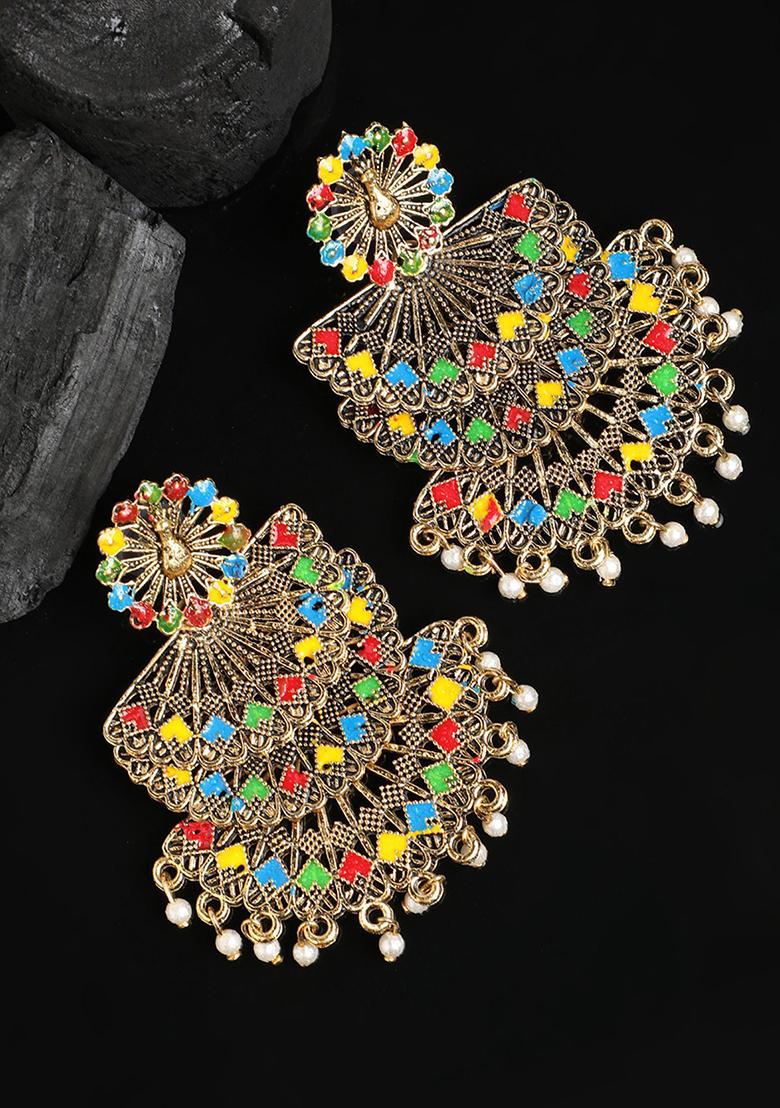 Traditional Gold Plated Multicolour Layered Partywear Earring
