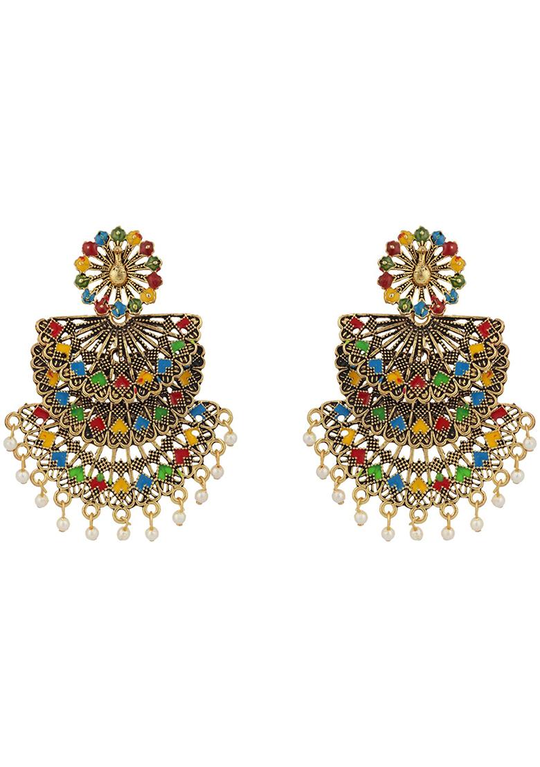Traditional Gold Plated Multicolour Layered Partywear Earring