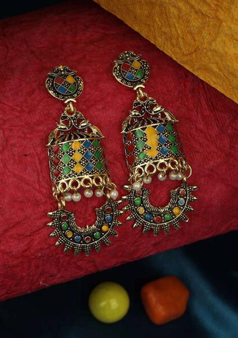 Traditional Gold Plated Multicolour Layered Partywear Earring