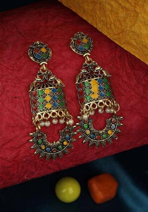 Traditional Gold Plated Multicolour Layered Partywear Earring
