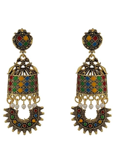 Traditional Gold Plated Multicolour Layered Partywear Earring