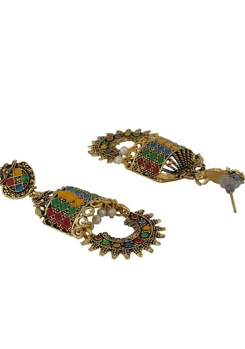 Traditional Gold Plated Multicolour Layered Partywear Earring