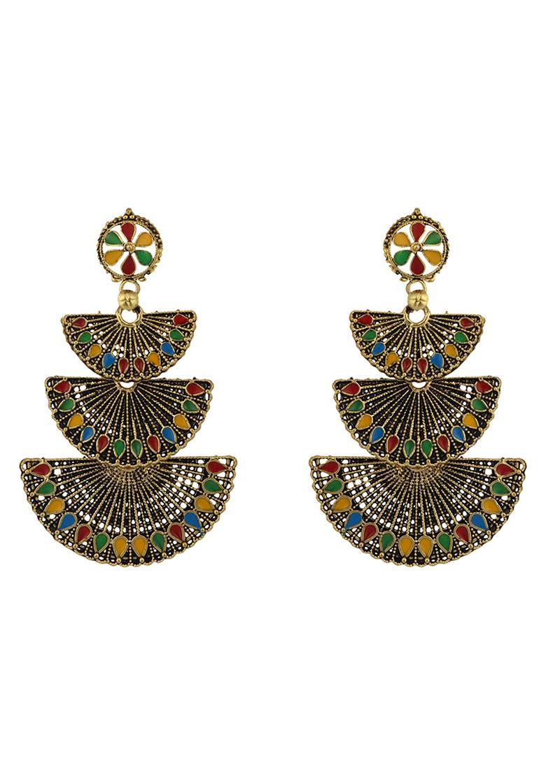 Traditional Gold Plated Multicolour Layered Partywear Earring