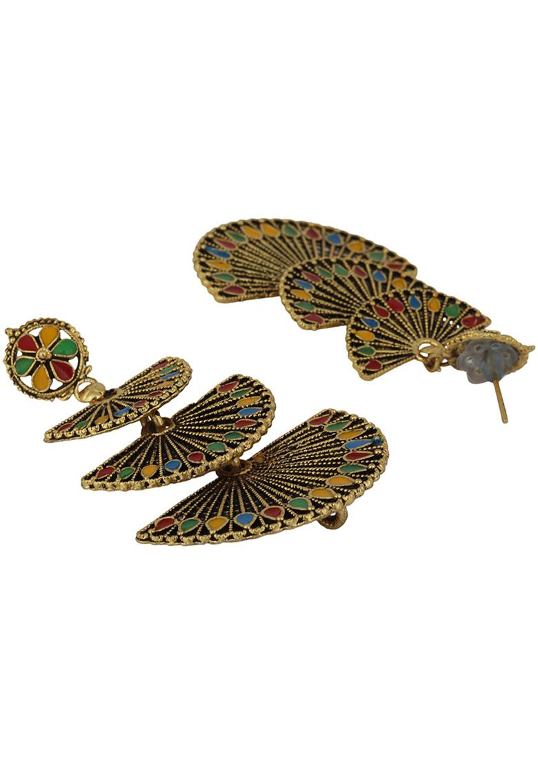 Traditional Gold Plated Multicolour Layered Partywear Earring
