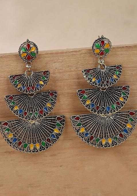 Traditional Gold Plated Multicolour Layered Partywear Earring