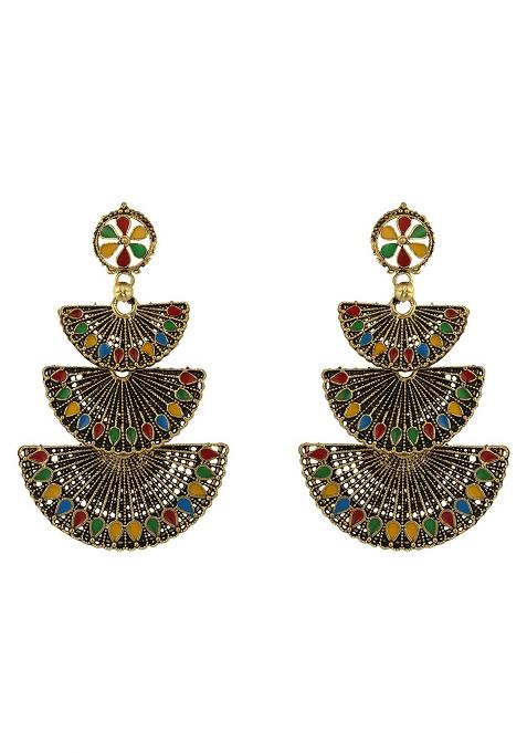 Traditional Gold Plated Multicolour Layered Partywear Earring