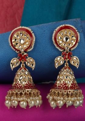 Traditional Gold Plated Kundan And Pearl Floral Jhumka