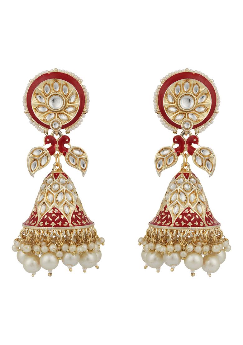 Traditional Gold Plated Kundan And Pearl Floral Jhumka