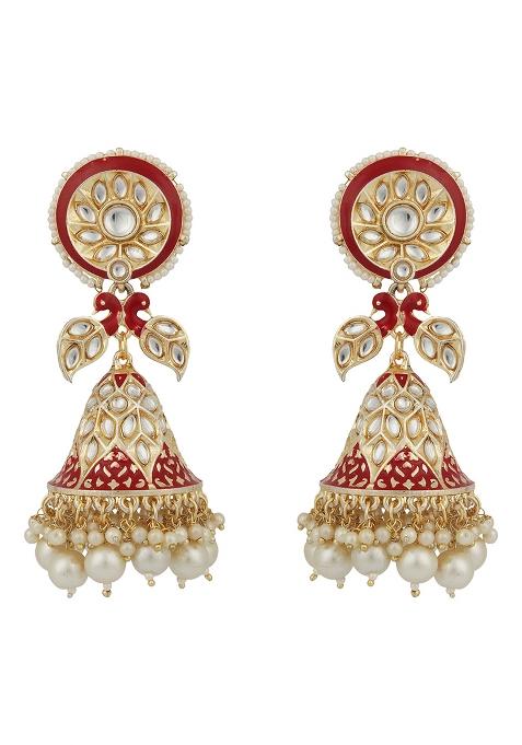Traditional Gold Plated Kundan And Pearl Floral Jhumka