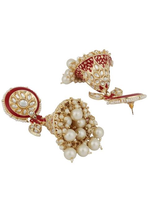 Traditional Gold Plated Kundan And Pearl Floral Jhumka