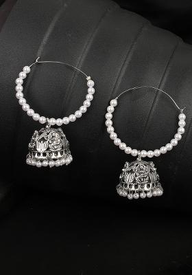 Stylish Gold Tone White Pearl Hoopwire Bali With Dome Earring